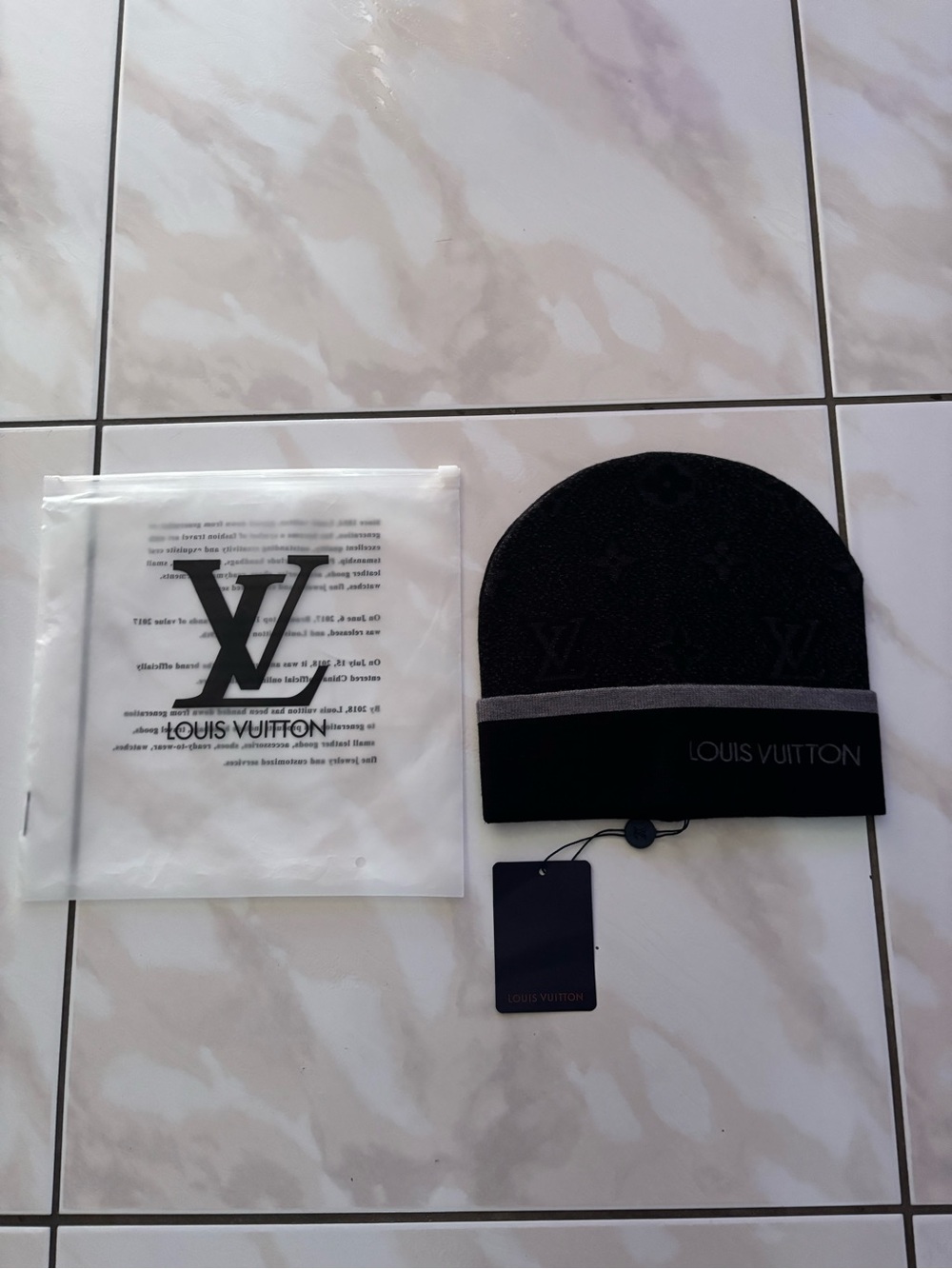 Louis Vuitton Black & Gray Monogram Knit Beanie